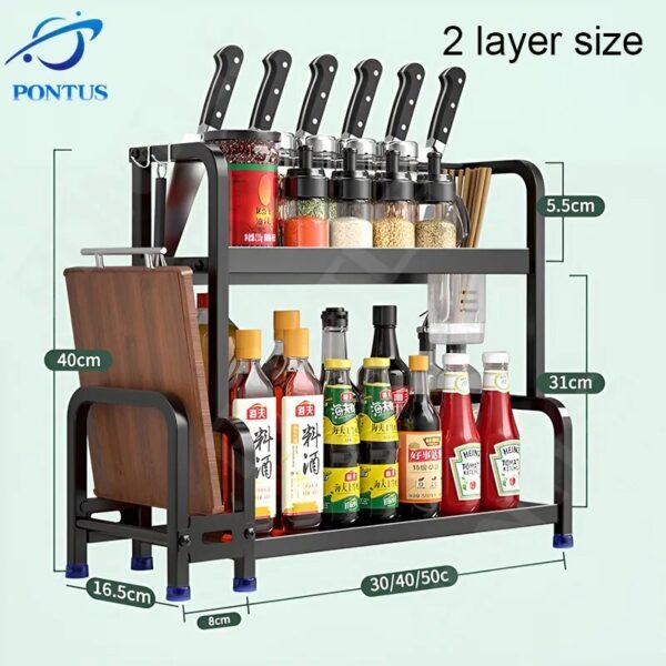 1 3layers Kitchen Condiment Rack Holder Household Shelf Seasoning Jar Spice Racks Kitchen Chopping Board Knife 5