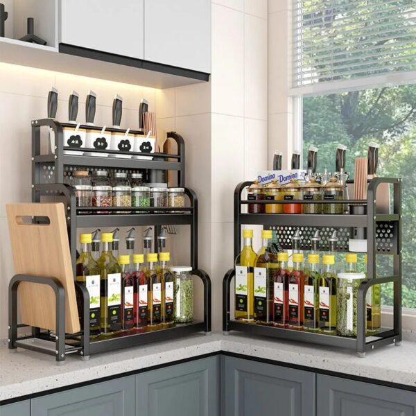 1 3layers Kitchen Condiment Rack Holder Household Shelf Seasoning Jar Spice Racks Kitchen Chopping Board Knife