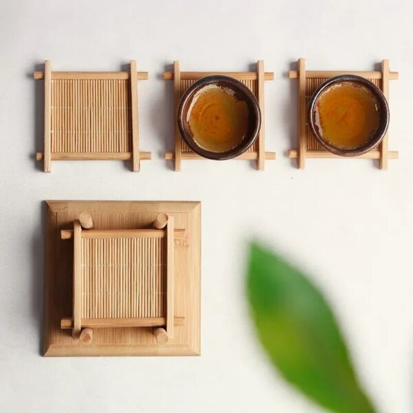 1 4pcs Bamboo Teacup Coasters Mug Cup Square Mats Table Heat Insulated Pads For Kung Fu 2