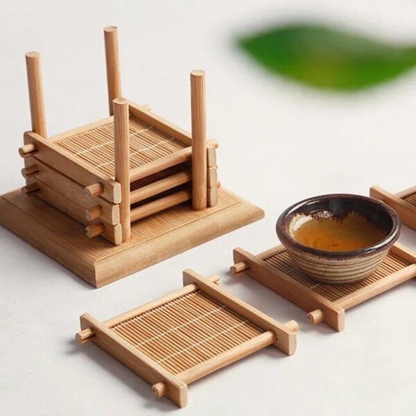 1 4pcs Bamboo Teacup Coasters Mug Cup Square Mats Table Heat Insulated Pads For Kung Fu