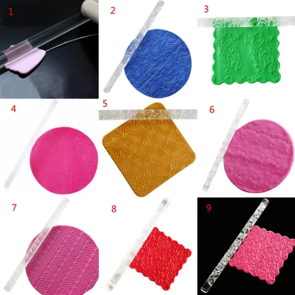 1 Pc 14 Styles Acrylic Rolling Pin Designed Fondant Cake Impression Pastry Roller Embossing Diy Baking 1