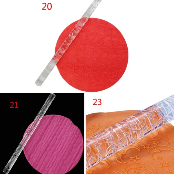 1 Pc 14 Styles Acrylic Rolling Pin Designed Fondant Cake Impression Pastry Roller Embossing Diy Baking 3