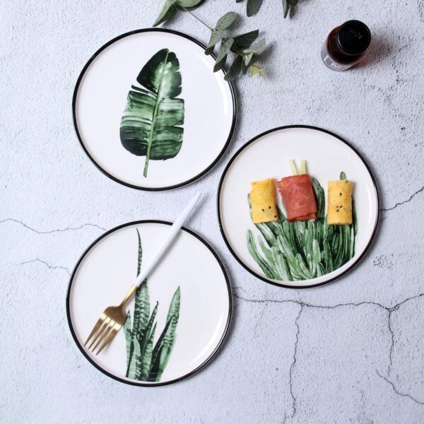 1 Pcs 8 Inch Green Plants Design Porcelain Dinner Plate Tableware Dinner Set Ceramic Dessert Plate 3