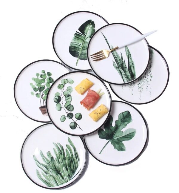 1 Pcs 8 Inch Green Plants Design Porcelain Dinner Plate Tableware Dinner Set Ceramic Dessert Plate 4