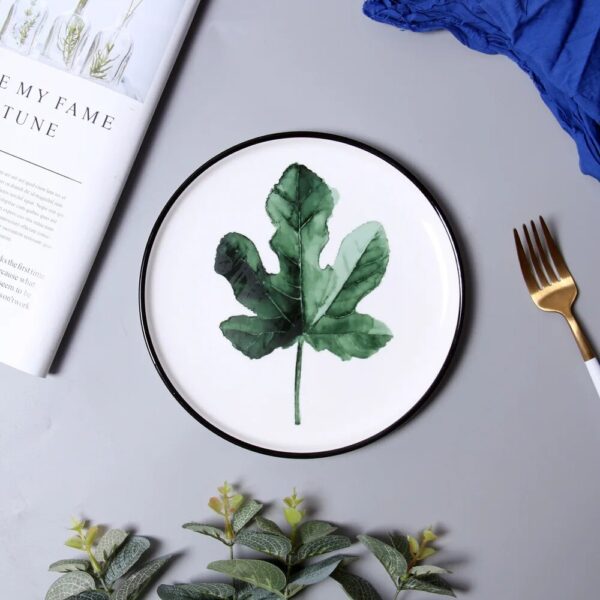 1 Pcs 8 Inch Green Plants Design Porcelain Dinner Plate Tableware Dinner Set Ceramic Dessert Plate 5