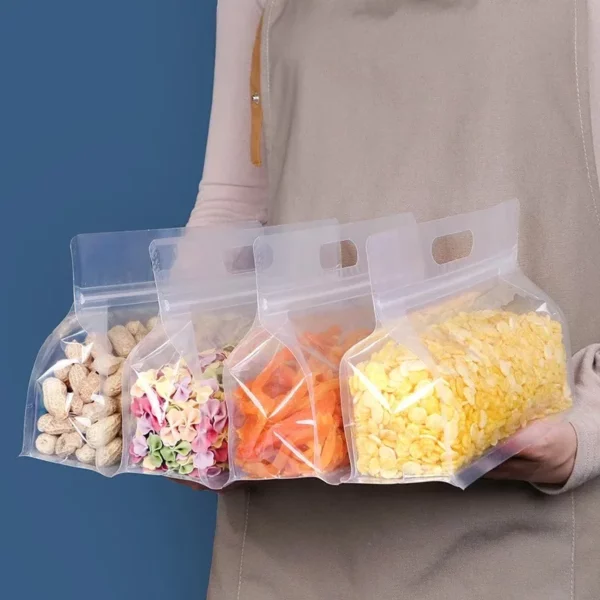 10pcs Reusable Peva Food Bag Freezer Stand Up Food Storage Bag Silicone Bag Leakproof Top Kitchen 1