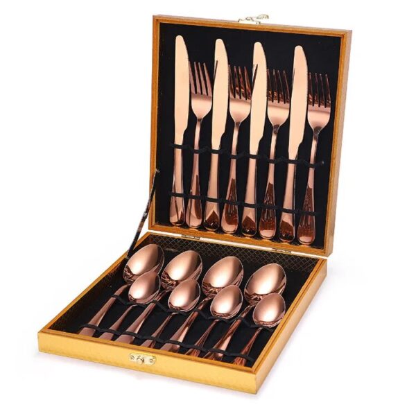 16pcs Gold Dinnerware Set Stainless Steel Tableware Knife Fork Spoon Luxury Cutlery Set Gift Box Flatware 1