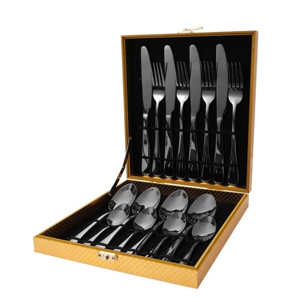 16pcs Gold Dinnerware Set Stainless Steel Tableware Knife Fork Spoon Luxury Cutlery Set Gift Box Flatware 3