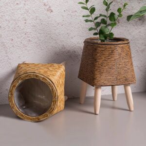 1pc Vintage Rattan Flower Planters Storage Decorative Basket Household Garden Flower Pot Plant Basket Organizer