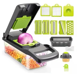 1pc Green Black 12 In 1 Multifunctional Vegetable Slicer Cutter Shredders Slicer With Basket Fruit Potato