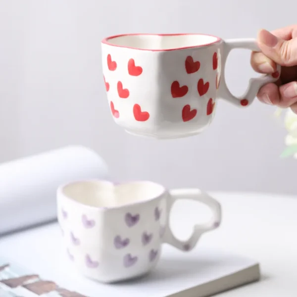 2 Pieces Korean Style Coffee Cup Cute Mug Creative Heart Shape Cup Ceramic Milk Cup Romantic 1