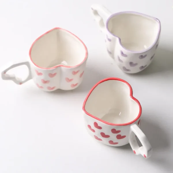 2 Pieces Korean Style Coffee Cup Cute Mug Creative Heart Shape Cup Ceramic Milk Cup Romantic 2