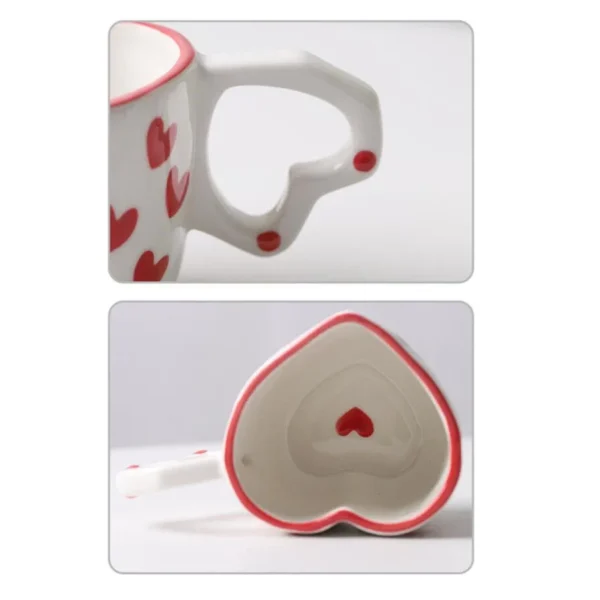 2 Pieces Korean Style Coffee Cup Cute Mug Creative Heart Shape Cup Ceramic Milk Cup Romantic 4