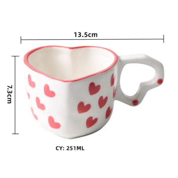 2 Pieces Korean Style Coffee Cup Cute Mug Creative Heart Shape Cup Ceramic Milk Cup Romantic 5