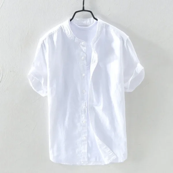 2023 New Men S Casual Blouse Cotton Linen Shirt Loose Tops Short Sleeve Tee Shirt Summer 1