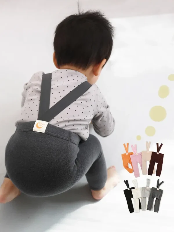 2024 Spring Fashion Boy Baby Solid High Waist Overalls Girl Children Cotton Leggings Infant Casual Suspenders 3