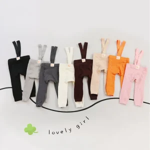 2024 Spring Fashion Boy Baby Solid High Waist Overalls Girl Children Cotton Leggings Infant Casual Suspenders