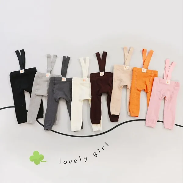 2024 Spring Fashion Boy Baby Solid High Waist Overalls Girl Children Cotton Leggings Infant Casual Suspenders