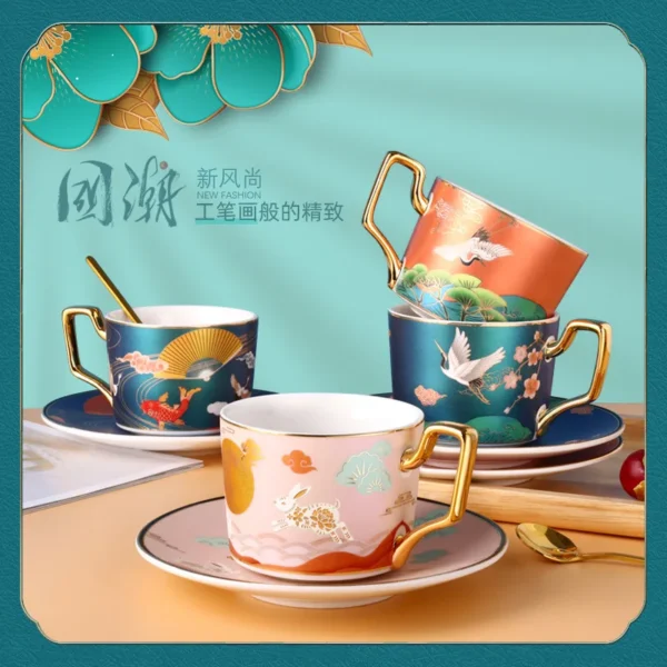 220ml Simple Fashion Ceramic Coffee Cup Set European Large Capacity Elegant Red Cup Quality Bone China 3