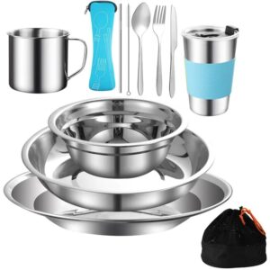 Stainless Steel Camping Plates , Cups And Dish