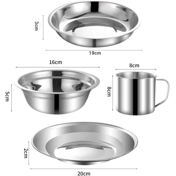 24 Piece Set 3 5in To 8 6in Stainless Steel Camping Plates Cups And Bowls Dish 4