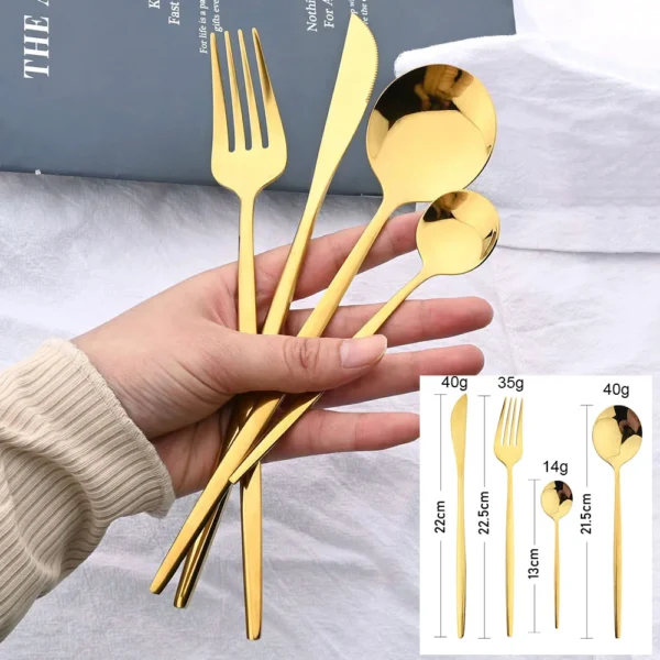 24pcs Black Handle Golden Cutlery Set Stainless Steel Knife Fork Spoon Tableware Flatware Set Festival Kitchen 2