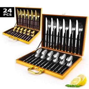 24pcs Stainless Steel Dinnerware Flatware Set Spoon Knife Fork Hotel Restaurant Cutlery Set Kitchen Tableware Sets