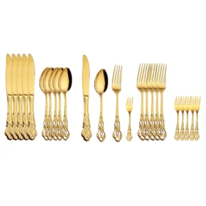 24pcs Stainless Steel Cutlery Set Gold Dinnerware Western Food Royal Tableware Christmas Fruit Forks Knives Coffee