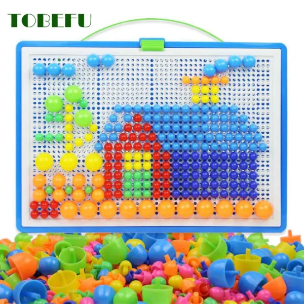 296 Pieces Set Box Packed Grain Mushroom Nail Beads Intelligent 3d Puzzle Games Jigsaw Board For 3