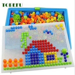 296 Pieces Set Box Packed Grain Mushroom Nail Beads Intelligent 3d Puzzle Games Jigsaw Board For