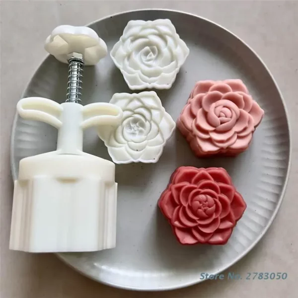 2pcs Set 75g 150g Rose Shape Mooncake Mold Valentines Day Mold Hand Pressure Moon Cake Mould