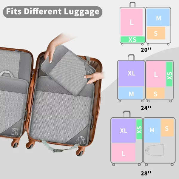 3 6pcs Compressed Packing Cubes Travel Storage Set With Shoe Bag Mesh Visual Luggage Organizer Portable 2