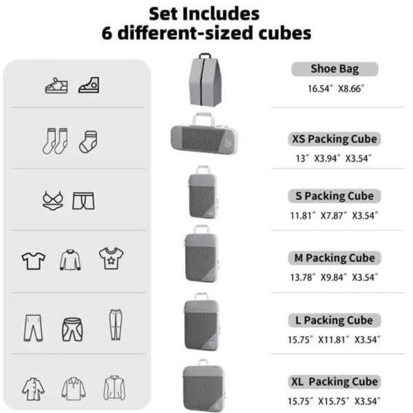 3 6pcs Compressed Packing Cubes Travel Storage Set With Shoe Bag Mesh Visual Luggage Organizer Portable 3