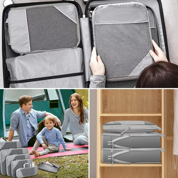 3 6pcs Compressed Packing Cubes Travel Storage Set With Shoe Bag Mesh Visual Luggage Organizer Portable 4