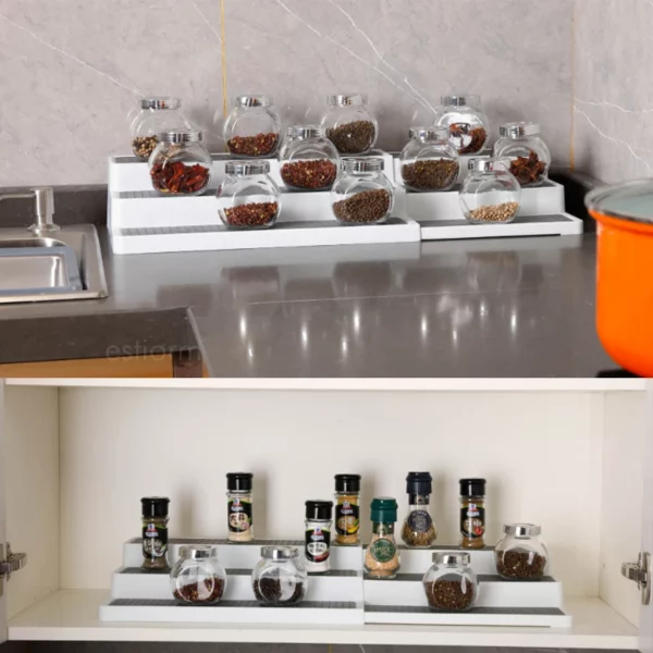 3 Layer Spice Storage Rack Organizer Plastic Kitchen Cabinet Organizer Storage Rack Pantry Countertop Seasoning Rack