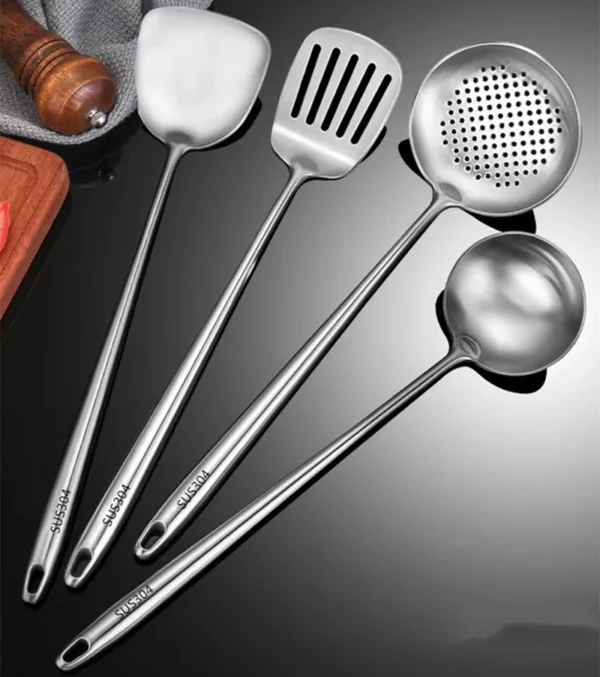 304 Stainless Steel Wok Spatula Metal Kitchen Accessories Slotted Turner Rice Spoon Ladle Cooking Tools Utensil