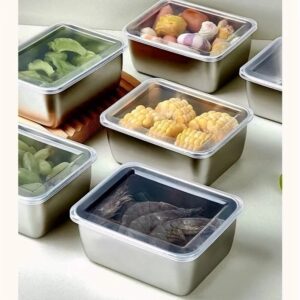 304 Stainless Steel Thickened Food Packaging Box Picnic Box Kitchen Fruit And Vegetable Food Storage Container