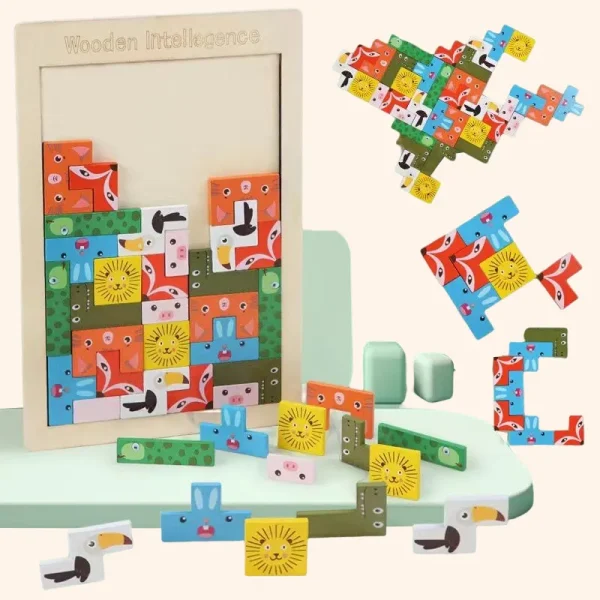 3d Wooden Puzzle Toy Color Shape Cognition Brain Games For Children Wood Jigsaw Puzzles Toys Tangrams 5