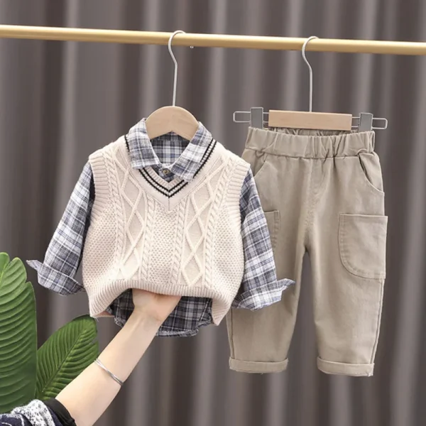 3pcs Baby Boys Clothing Set Sweater Cardigan Vest Long Sleeve Shirts Jeans Pants Boys Clothes Set 1