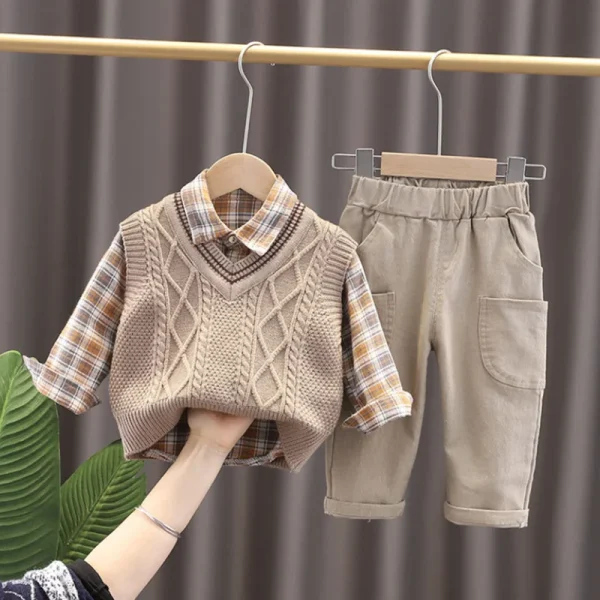 3pcs Baby Boys Clothing Set Sweater Cardigan Vest Long Sleeve Shirts Jeans Pants Boys Clothes Set 2