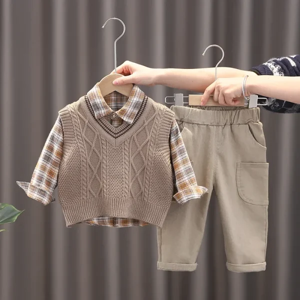 3pcs Baby Boys Clothing Set Sweater Cardigan Vest Long Sleeve Shirts Jeans Pants Boys Clothes Set 3