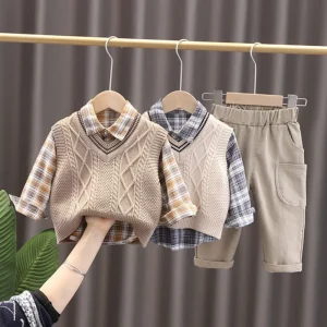 3pcs Baby Boys Clothing Set Sweater Cardigan Vest Long Sleeve Shirts Jeans Pants Boys Clothes Set