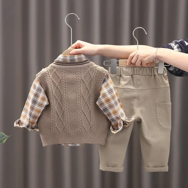 3pcs Baby Boys Clothing Set Sweater Cardigan Vest Long Sleeve Shirts Jeans Pants Boys Clothes Set 4