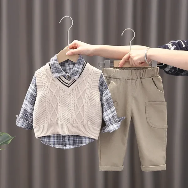 3pcs Baby Boys Clothing Set Sweater Cardigan Vest Long Sleeve Shirts Jeans Pants Boys Clothes Set 5