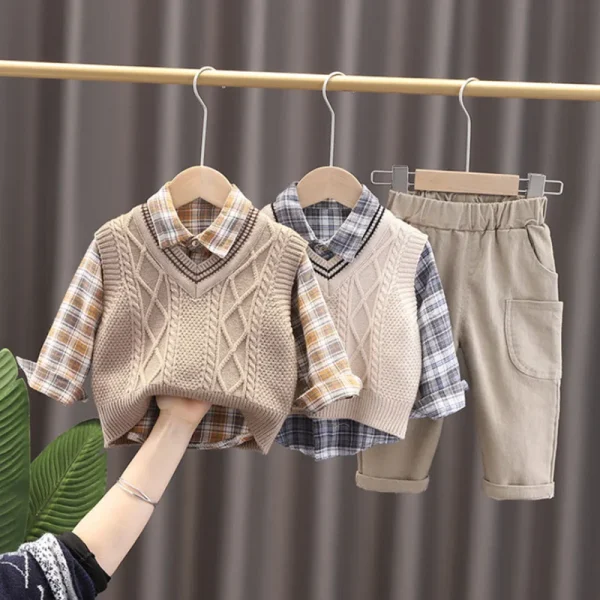 3pcs Baby Boys Clothing Set Sweater Cardigan Vest Long Sleeve Shirts Jeans Pants Boys Clothes Set