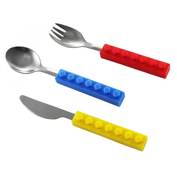 3pcs Creative Bricks Silicone Stainless Steel Portable Travel Kids Adult Cutlery Fork Picnic Set Gift For 2