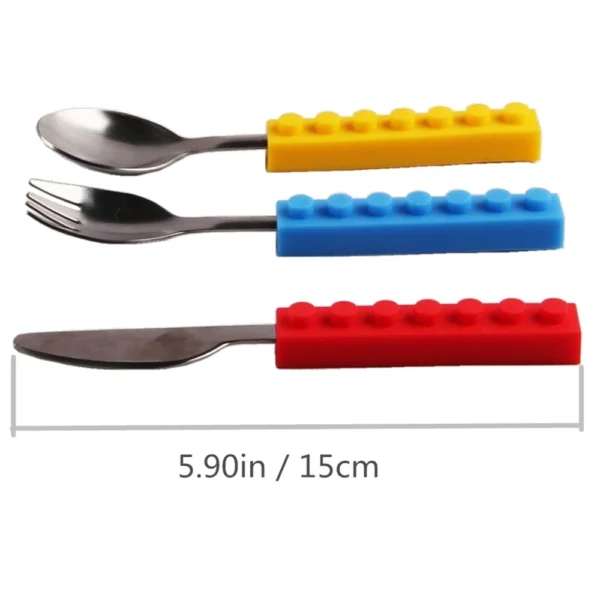 3pcs Creative Bricks Silicone Stainless Steel Portable Travel Kids Adult Cutlery Fork Picnic Set Gift For 3