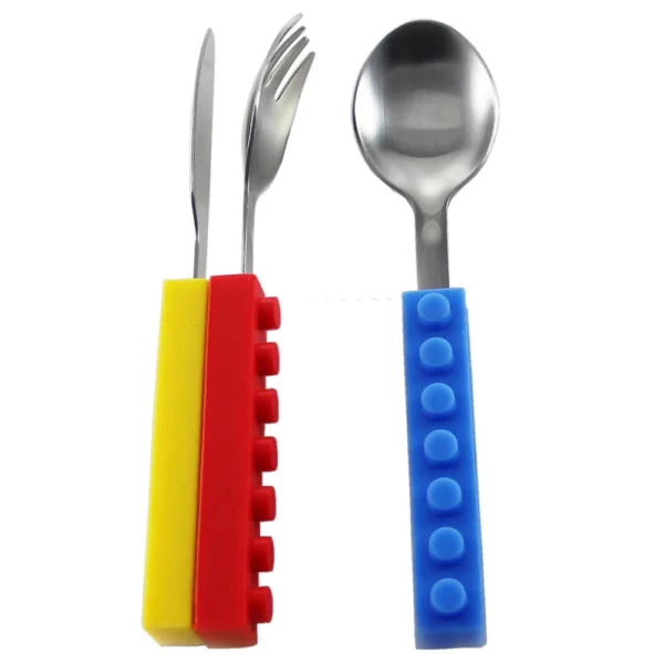 3pcs Creative Bricks Silicone Stainless Steel Portable Travel Kids Adult Cutlery Fork Picnic Set Gift For 4