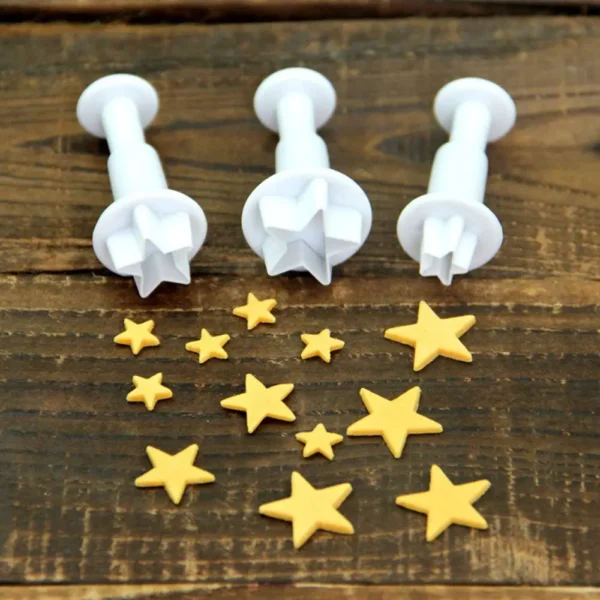 3pcs Heart Five Pointed Star Square Pattern Plunger Fondant Biscuit Cookies Cutter Mold Sugarcraft Diy Mold