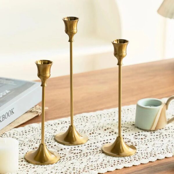 3pc Candlestick Holders Kit Brass Gold Candlestick Set Wedding Table Decorative Candlestick Stand For Party Dinning 1